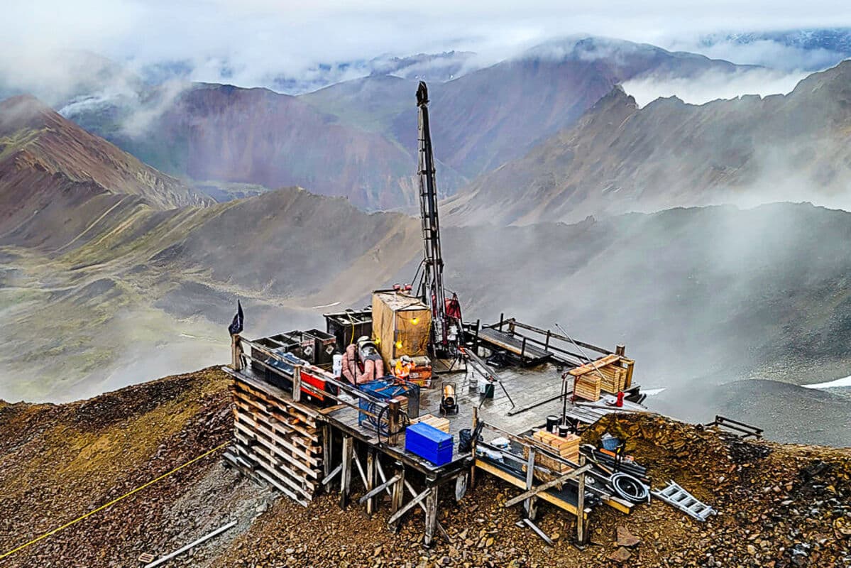 Mountain drill platform at a mineral exploration site for the NovaRed Wilmac copper-gold report
